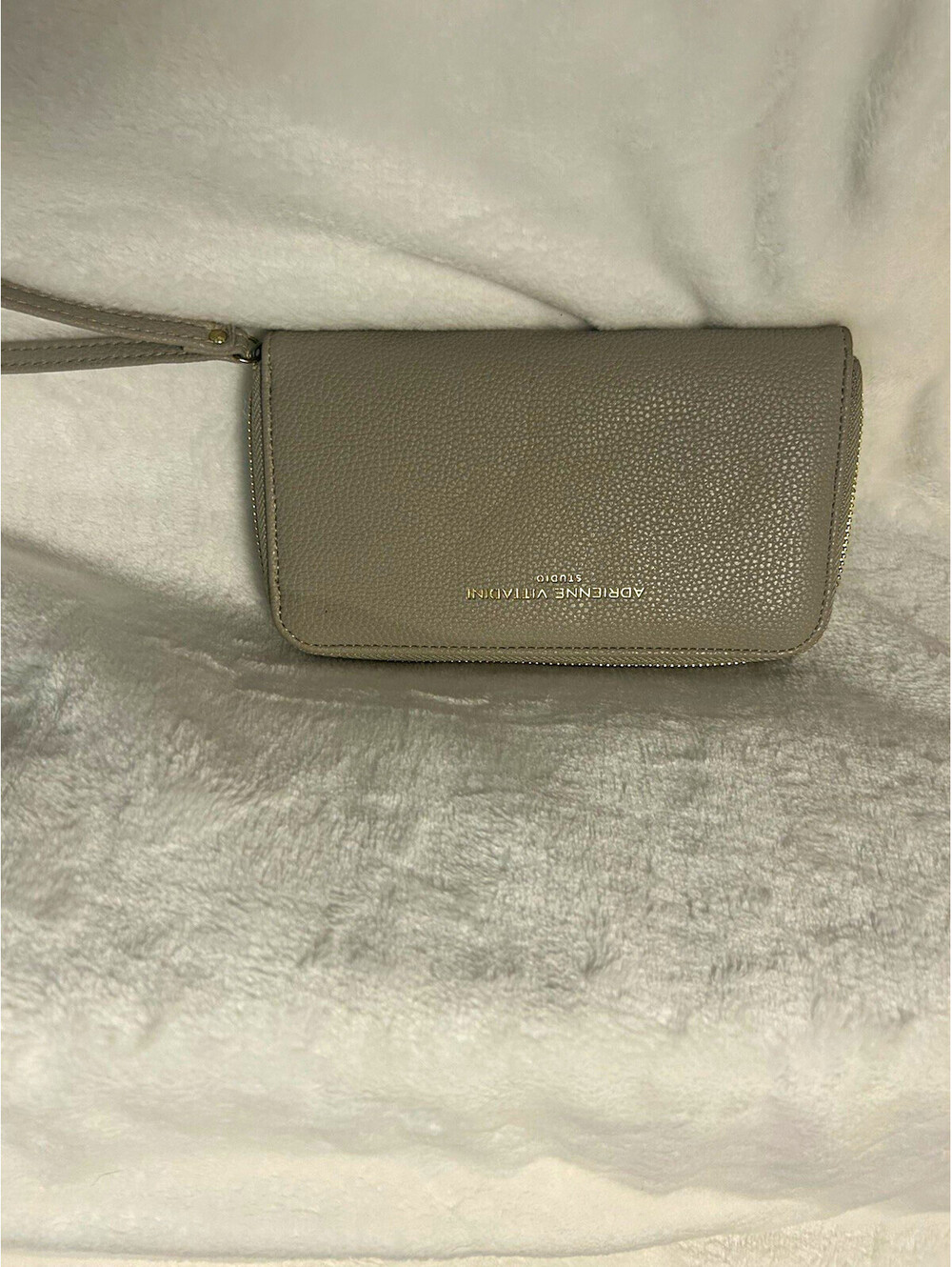 Adrienne Vittadini Women’s Gray Zip-Around Wristlet Wallet Wrist Strap Logo